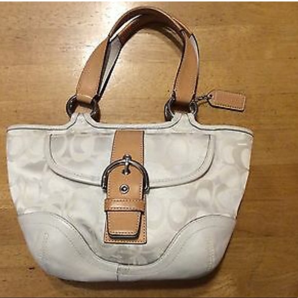 Coach Handbags - COACH White Signature C Tan Leather BAG Hangtag